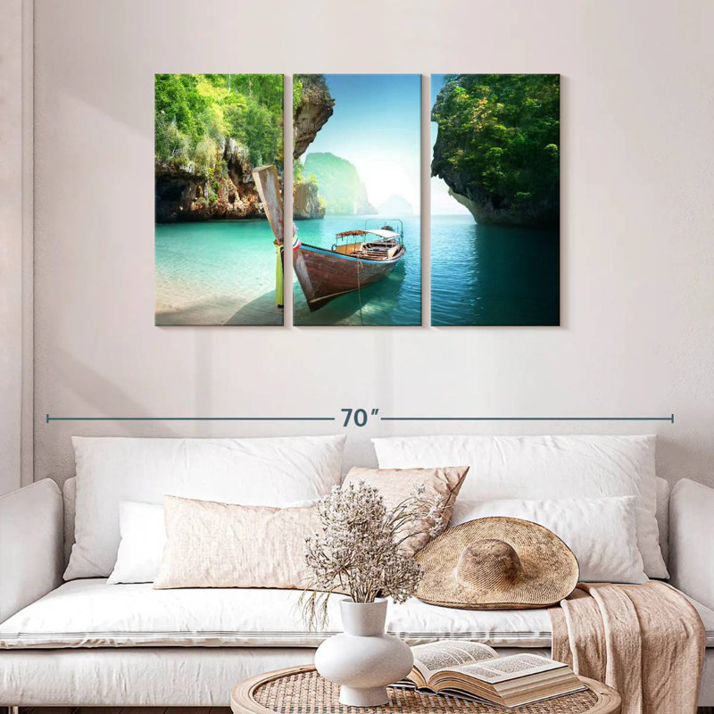 Bateau Mehar sur la plage de Krabi, H 28 po x l 45 po