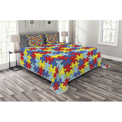 Blue/Yellow/Red 100% Microfibre Bedspread