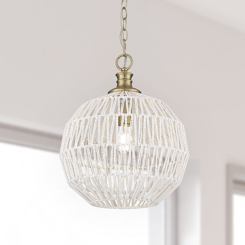 Luminaire suspendu sphère 1 lumière Merritt, Bronze champagne brossé, Blanc