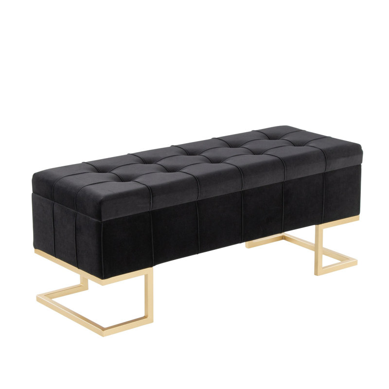 Freea Velvet Upholstered Storage Bench, Black