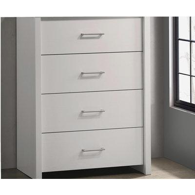 Commode blanche à 4 tiroirs l 32 po avec poignées argentées Seraphiel