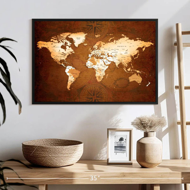 Carte du monde rare Aliaz, H 17 po x l 25 po