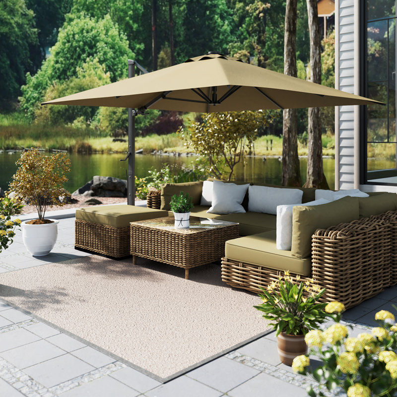 Parasol en porte-à-faux rectangulaire avec haut-parleur Bluetooth 13 'x 10' Mytchell, Brun clair