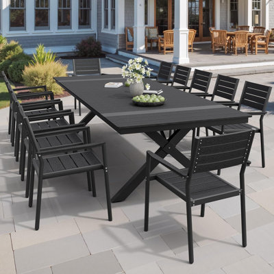 12 - Person 118.1'' W x 40.6'' D Aluminum Outdoor Patio Dining Set with Stackable Chairs
