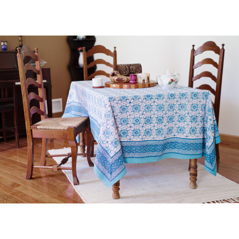 Opperman Floral 100% Cotton Tablecloth, Teal Blue, 108" x 72"