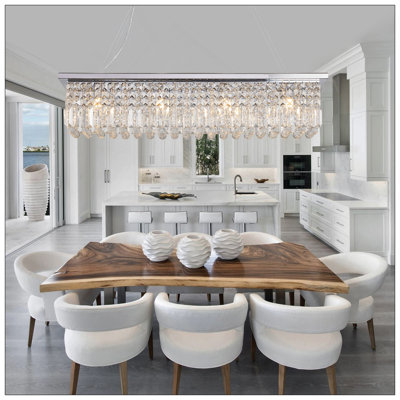 Lustre en cristal moderne avec design rectangulaire en forme de goutte de pluie, suspension rectangulaire contemporaine pour la salle à manger et la cuisine