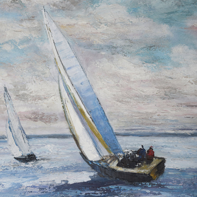 «Blue Sails», art mural sur toile tendue et encadrée peint à la main