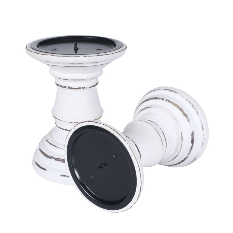 Wood Tabletop Candlestick, 13cm H x 10cm W x 10cm D