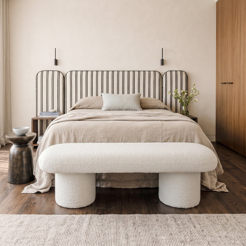 Glenora 56" Japandi Style Elegant Modern Boucle Bench