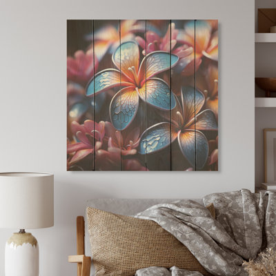 Dreaming Plumeria Flowers Elegance - Plumeria Wood Art On Natural Pine Wood