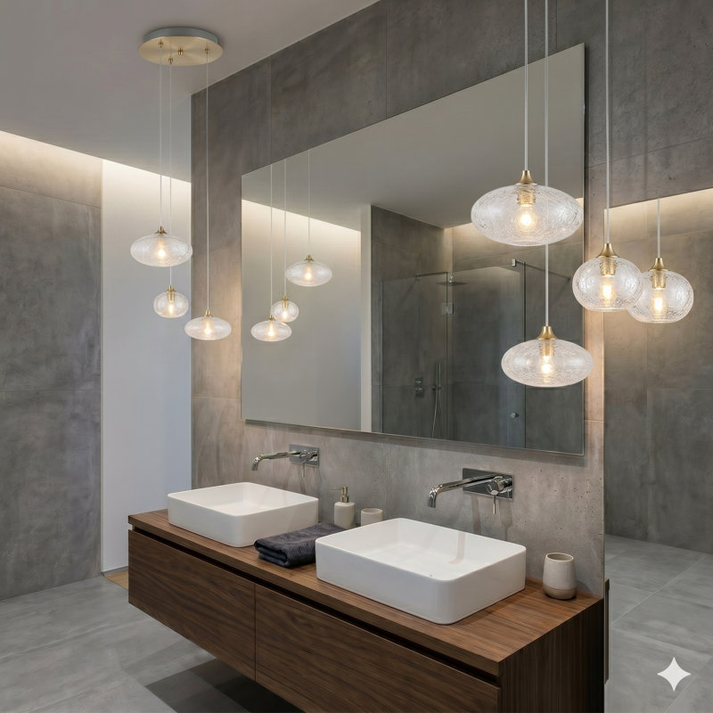 Luminaire suspendu en forme de globe à DEL 3 lumières Alvie, Laiton brossé