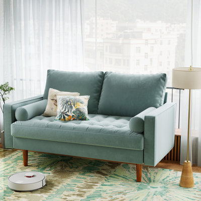 Bellinger 58" Velvet Square Arms Tufted Seat Golden Metal Feet Loveseat