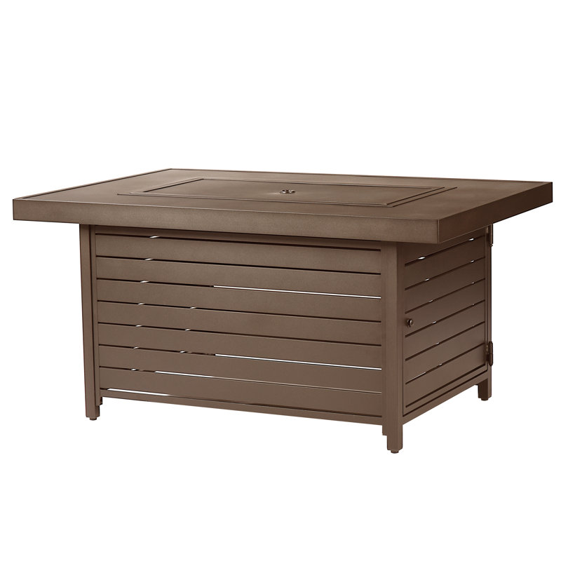 Tarquin Rectangle Aluminum Propane Smokeless Fire Pit Table with Hidden Fuel Tank, Brown