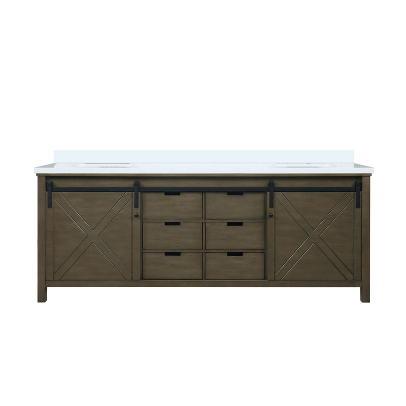 Meuble-lavabo double Ketchum, Brun rustique, Quartz blanc, 84"