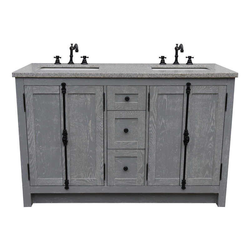 Ensemble de meuble-lavabo double 55 po Keesha, Granite, Gris sauge, Noir