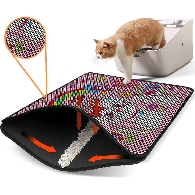 Tapis pour litière de qualité supérieure, 18 po x 24 po | 50% PVC / 50% polyester, lavable à la machine et passer l'aspirateur | Conception durable et facile à nettoyer pour les propriétaires d'animaux de compagnie | Protégez vos planchers des dégâts de la litière