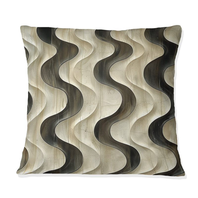 Coussin beige Mid-Century Wave Lines II - Mid-Century, H 16 po x l 16 po