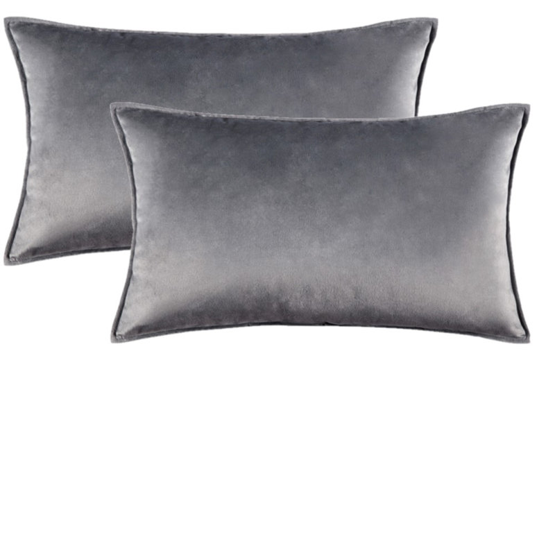  Housse de coussin carré en velours, Gris, Coton