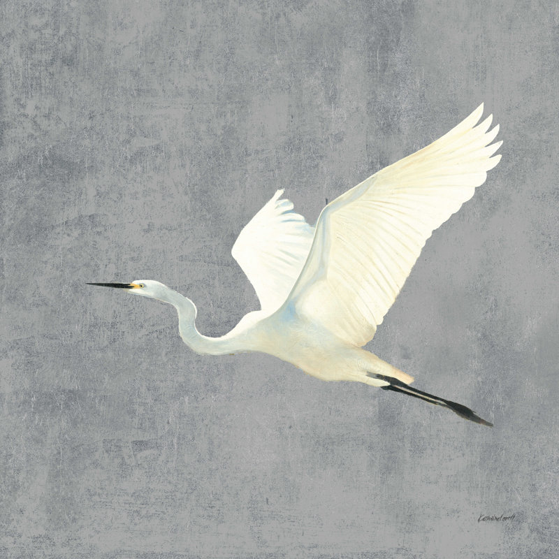 «Mizelle Egret Alighting II» par Kathrine Lovell - reproduction sur toile tendue, H 20 po x l 20 po