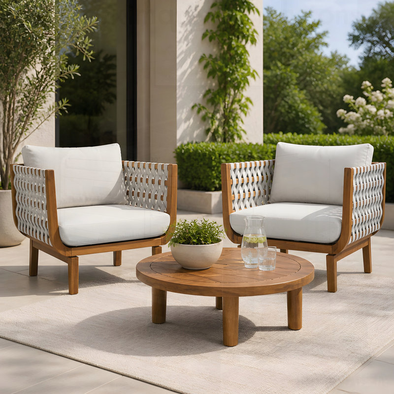 Ensemble de 2 fauteuils club d'extérieur en bois d'acacia avec tissu hydrofuge, parfait pour la détente dans le jardin et la cour