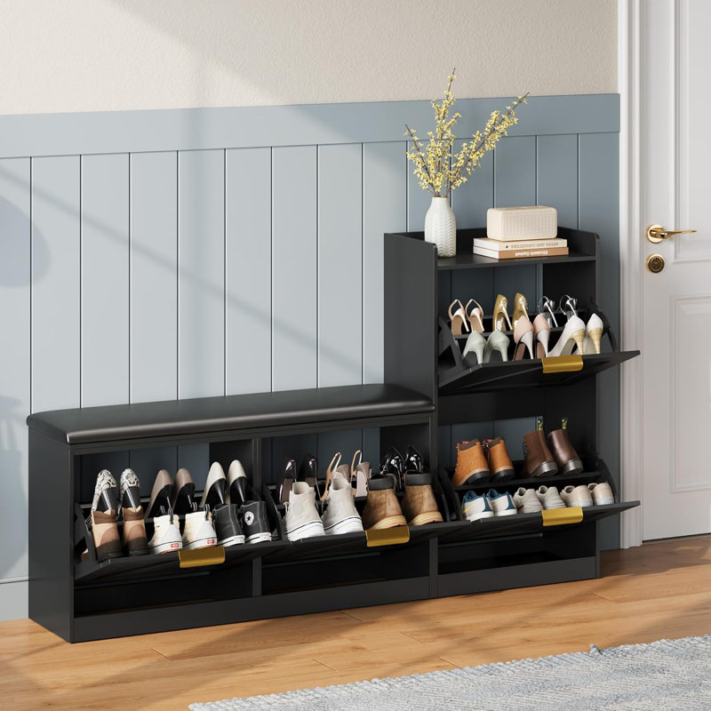Armoire à chaussures noire en bois avec 3 tiroirs rabattables, armoire de rangement moderne, Black