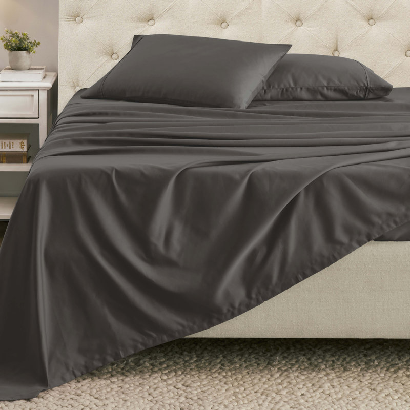 Ensemble de draps en mélange de coton 1500 fils Superior, Gris anthracite, Ensemble de draps pour taille de lit simple avec u