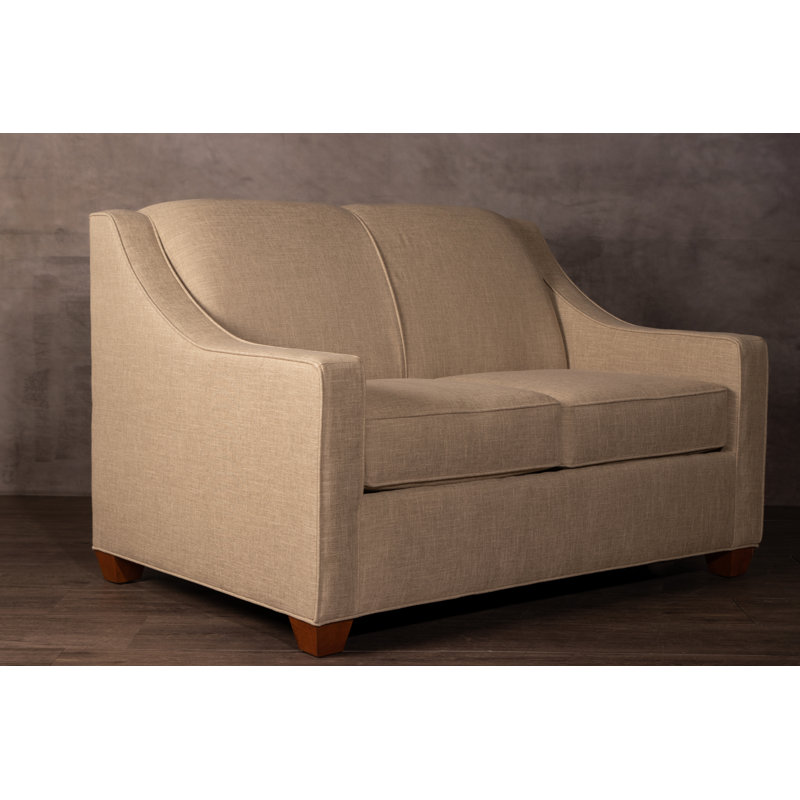 Phillips 52" Square Arm Loveseat with Reversible Cushions, Connelly Dove, Montana Walnut