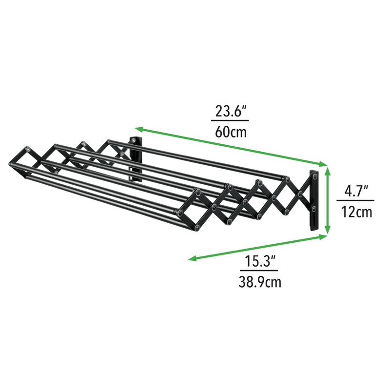 Séchoir mural en acier à 8 barres pliable et peu encombrant, Black
