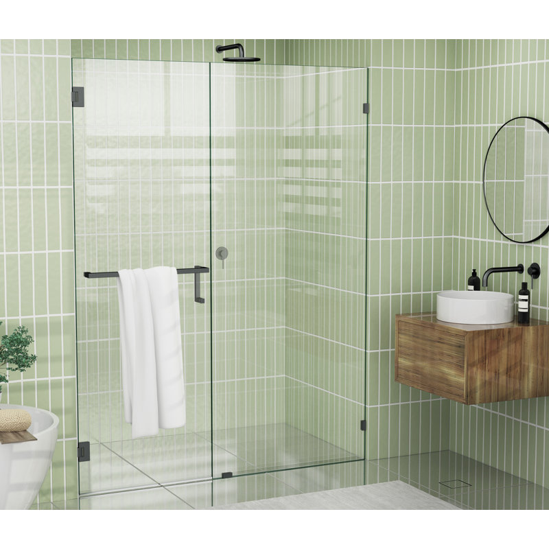 Glass Warehouse 78” X 65" Frameless Towel Bar Shower Door - Wall Hinge, Bronze