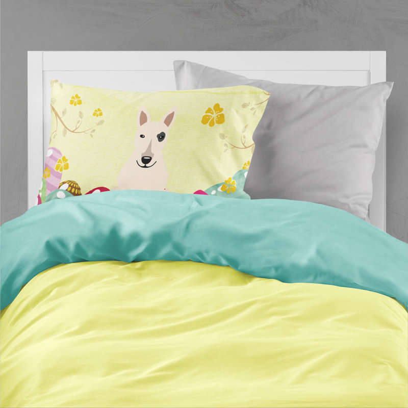 Taie d’oreiller œufs de pâques, Bull terrier blanc