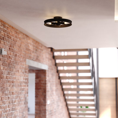 Santa Fe 4-Light Matte Black Rustic Wagon Wheel Semi-Flush Mount Ceiling Light, LED Compatible, 15 in. Wide