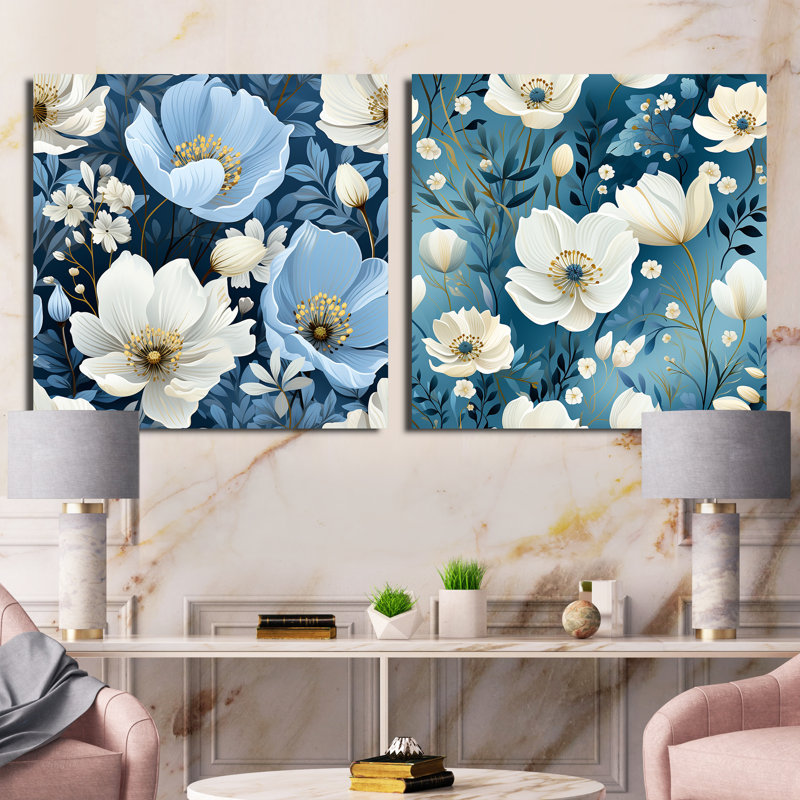 Paquin - Floral Square Collage Set Of 2, 36" H x 73" W, Wrapped Canvas