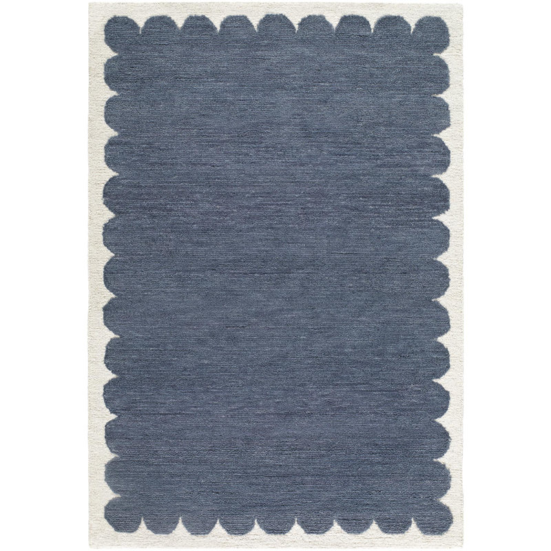 Tapis fait à la main Long Island, Bleu / Ivoire, Rectangle 9 pi x 12 pi