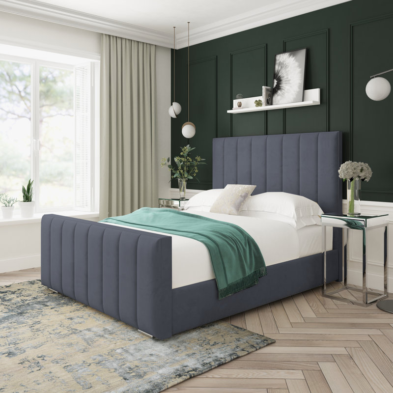 Oakley Plush Velvet Upholstered Ottoman Bed Frame, Steel, Super King (6')