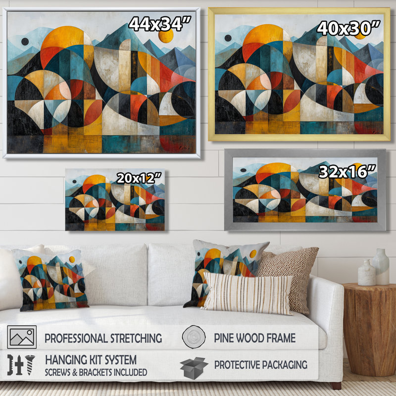 «Geometric Mountain Retro Colors - Art abstrait paysage mural», Toile tendue, H 12 po x l 20 po x P 1 po
