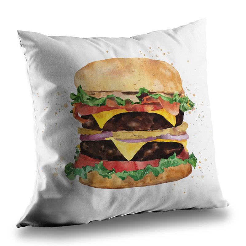 Watercolor All Dressed Double Cheeseburger Throw Pillow | Home Decor