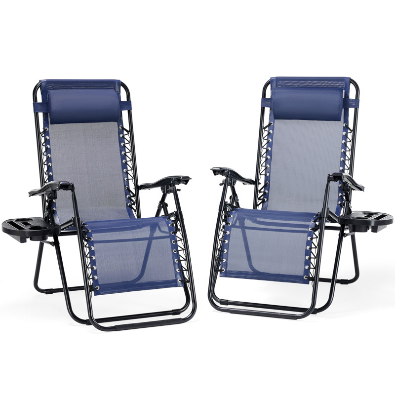 Zero Gravity Lounge Chair Recliners w/ Cup Holder Tray, Blue