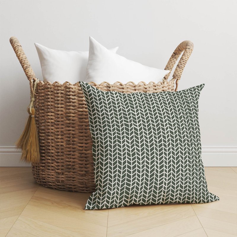 Chevron Feather Ivory Charcoal Throw Pillow, Chimichurri/Green, 18"H x 18"W