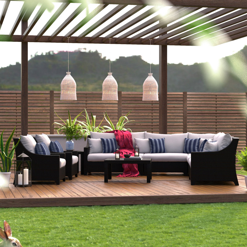 Fionnula 6 - Person Patio Conversation Set with Cushions, Centered Ink Stripe Sunbrella®
