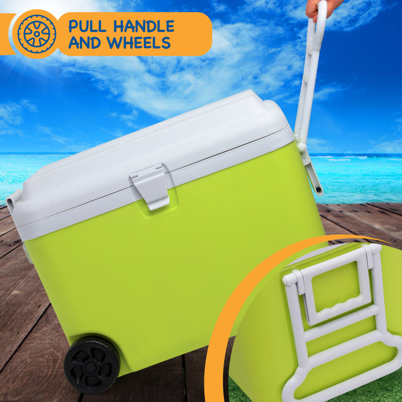 SUNMER 50L Cooler Box with 2 Ice Packs, Built-in Wheels and Handle - Lime