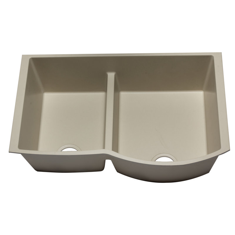 33'' L Undermount Double Bowl Granite Kitchen Sink, Biscuit