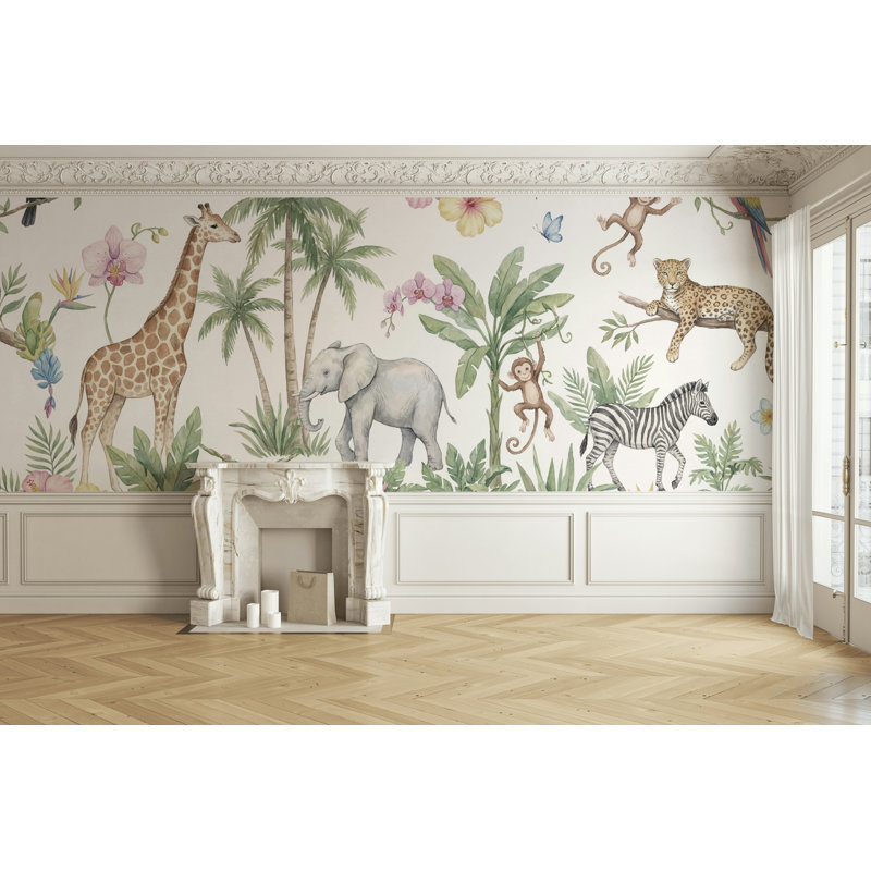 Papier peint floral Jungle Animals, 120" x 96", Non-Woven Nonpasted