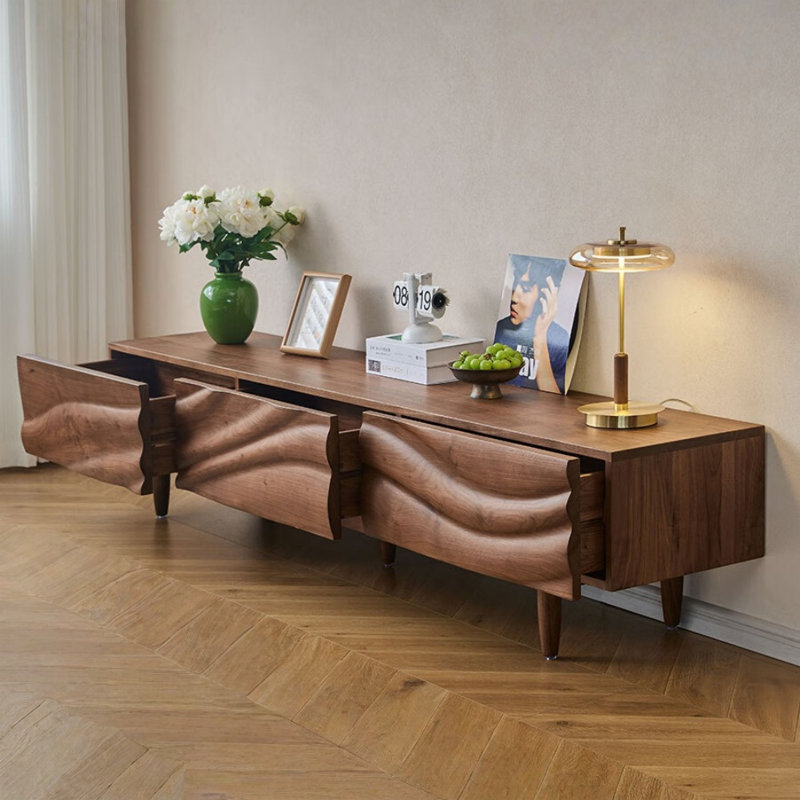 Simple Solid Wood TV Cabinet, 17.72"H x 86.61"L x 17.32"W