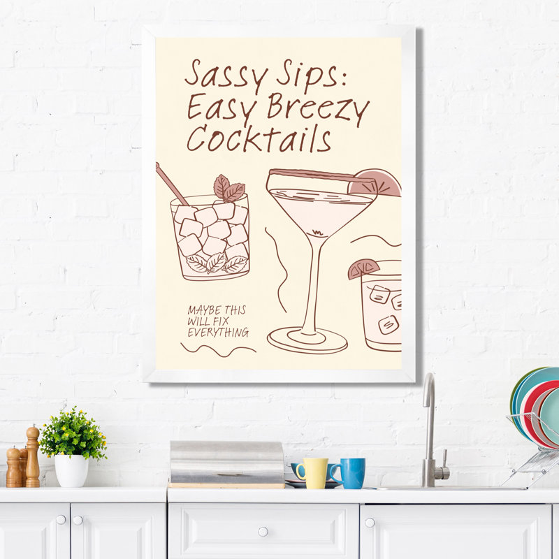 Sassy Sips: Easy Breezy Cocktail - Décoration murale cocktails, Toile encadrée blanche avec une seule photo
