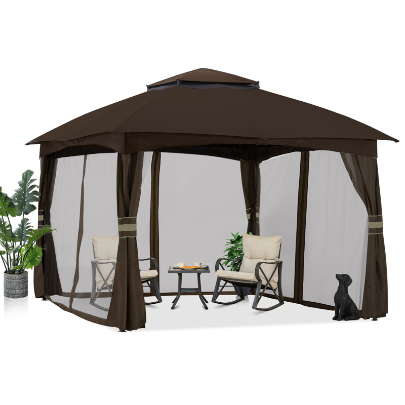Steel Patio The Soft Roof Gazebos, 110" H x 131" W x 131" D, Brown