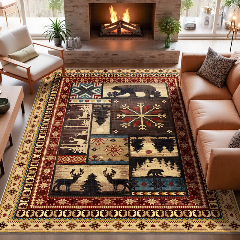 Tapis lavable anti-dérapant Cabin Brown Bear, Rectangle 6 pi x 9 pi
