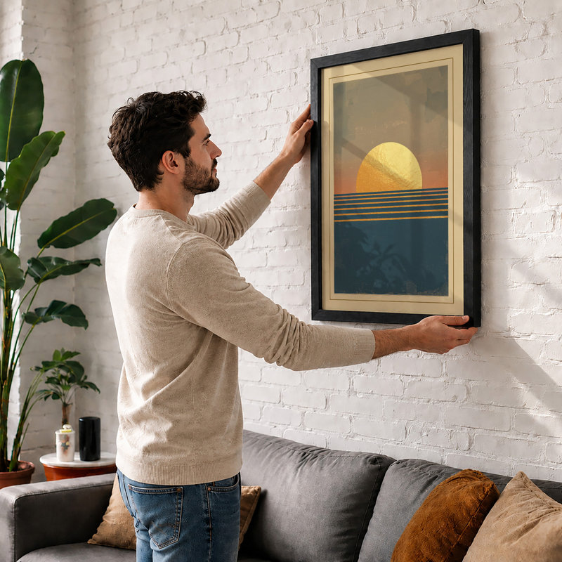 Golden Horizon Retro - Framed Print, Oak, A3 - 42.0 x 29.7 cm