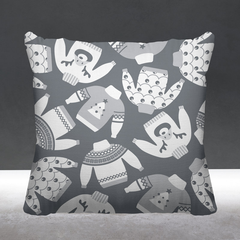 Coussin décoratif intérieur / extérieur Christmas, L 15 po x H 15 po, Gris