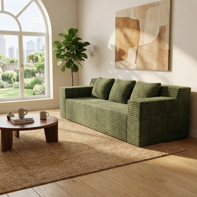 Canapé 71 po 3 places avec assise profonde et velours côtelé moelleux - aucun assemblage requis pour le salon, la chambre à coucher et le bureau