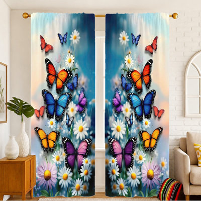 2 pièces rideaux à imprimé papillon et marguerite, scène de jardin enchanteur, obscurcissant pièce décorative pour la vie, chambre à coucher, décoration pour enfants